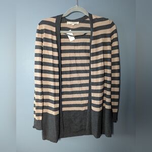 NWT LOFT Grey And Tan Striped Open Cardigan Sweater Womens Size XS Wool Blend